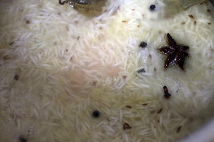 salt and water added to rice