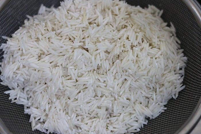soaked and drained basmati rice.