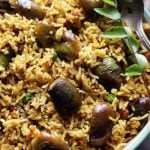 closeup shot of vangi bath brinjal rice