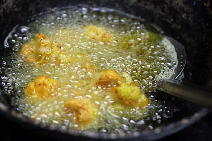 deep frying gobi florets