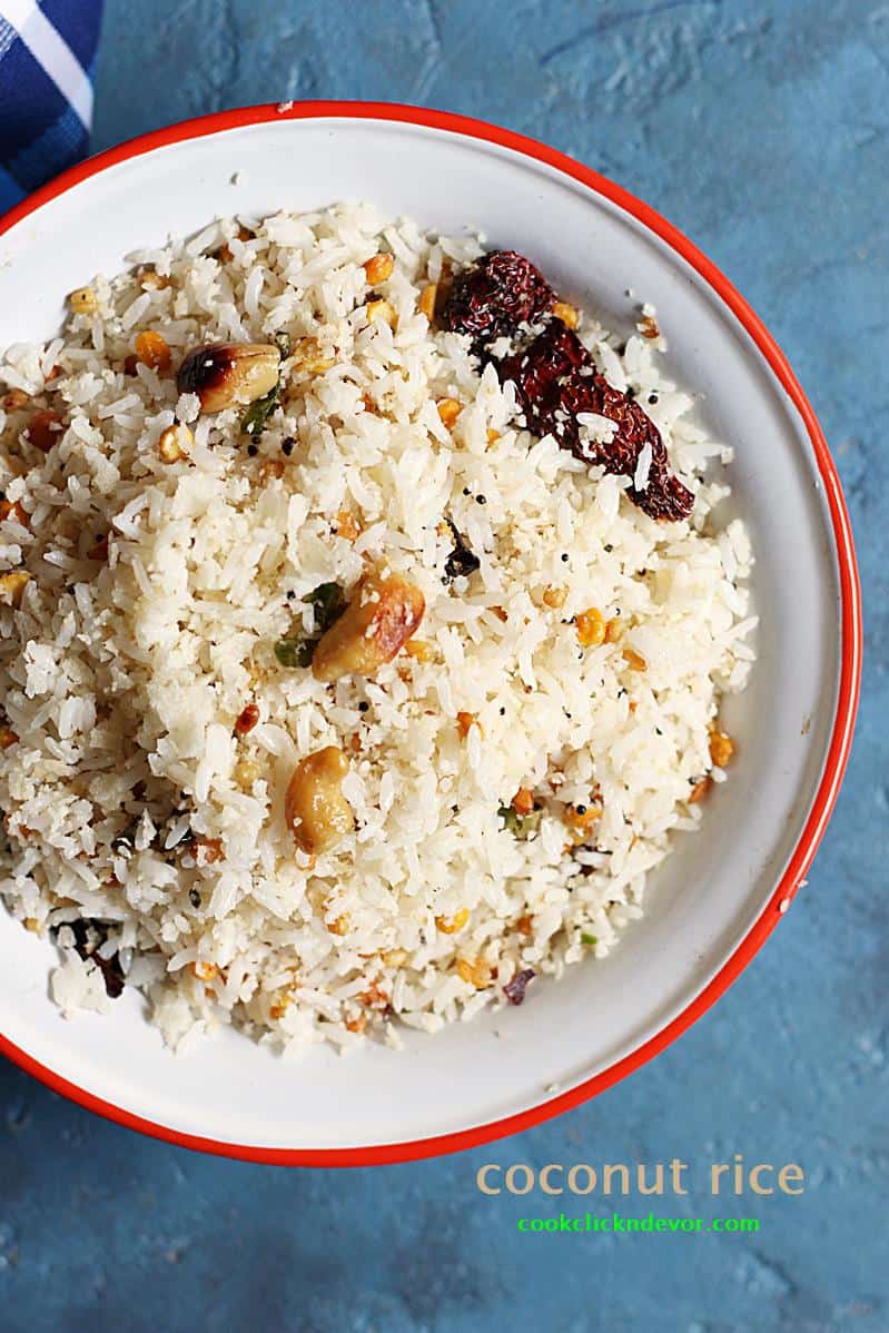 Overhead shot of coconut rice served for lunch