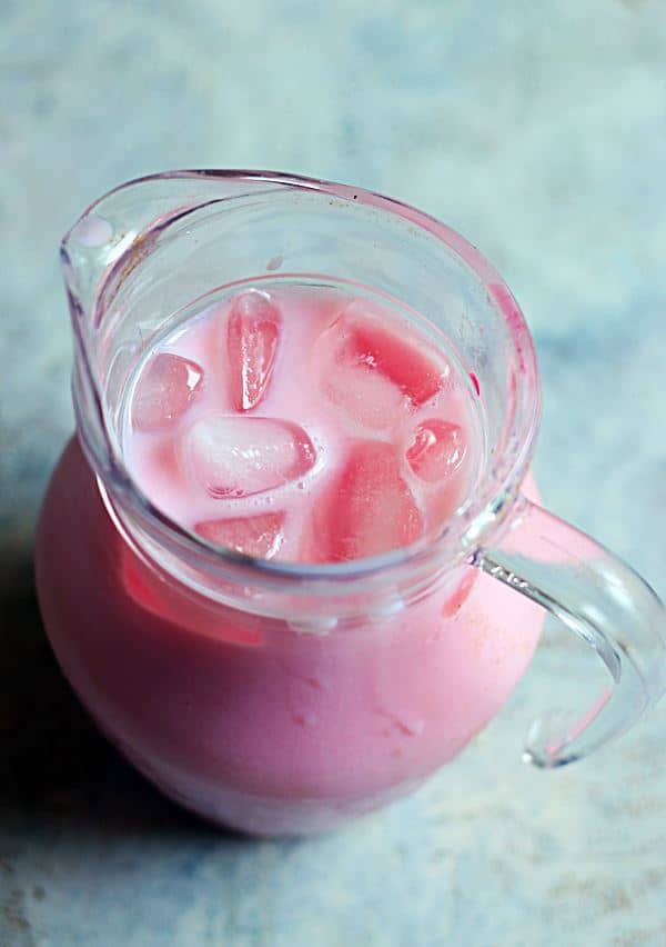 Chilled rose milk ready for serving