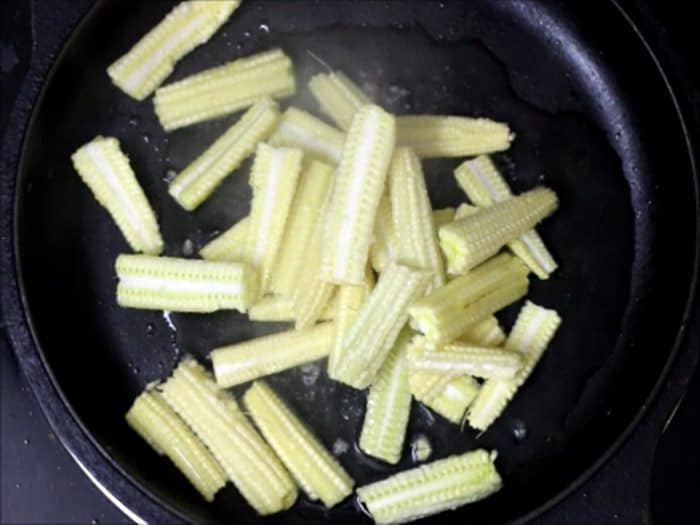 baby corn masala recipe-sauteing baby corns