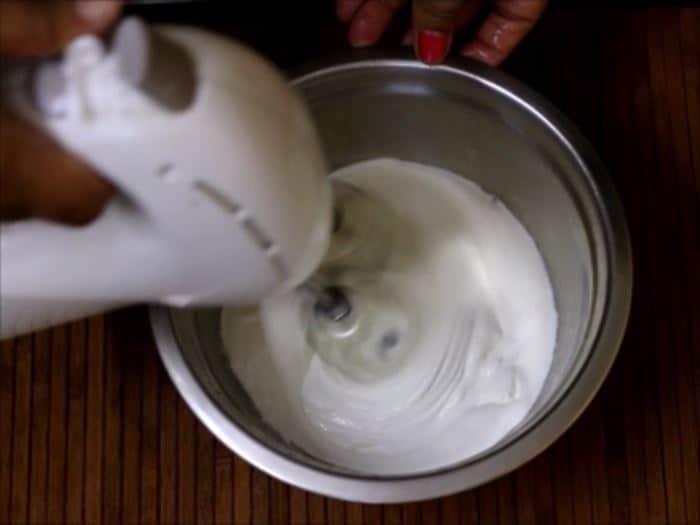 Cream whipped used an electric beater.