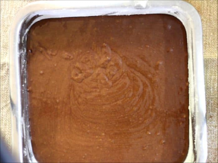 chocolate cake batter ready to bake