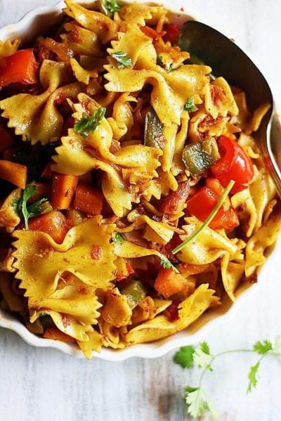 closeup shot of Indian masala pasta