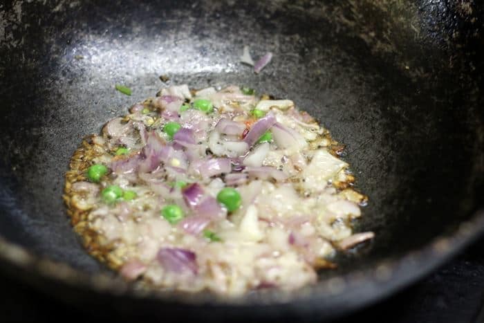 sauteing onions for masala rice.