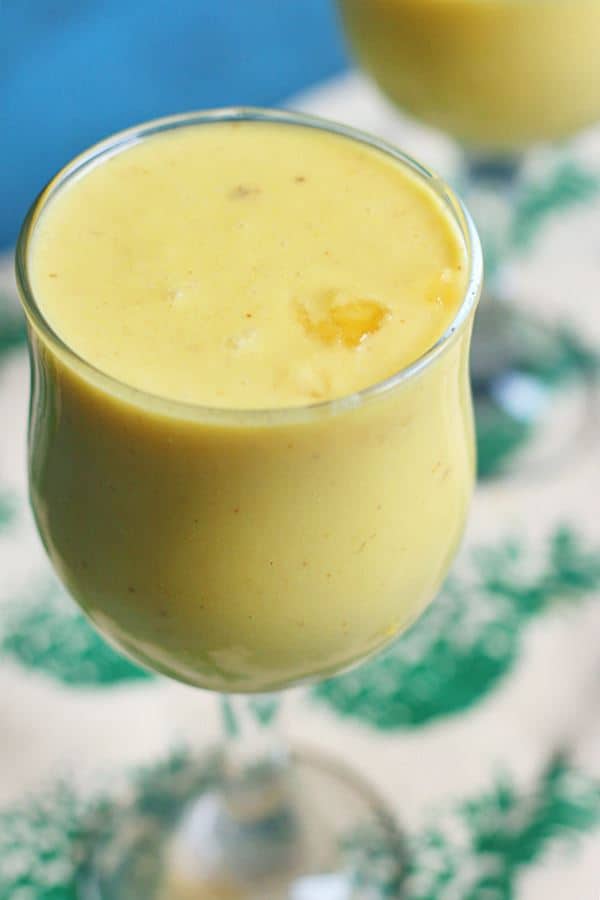 Closeup shot of virgin pina colada served in glass