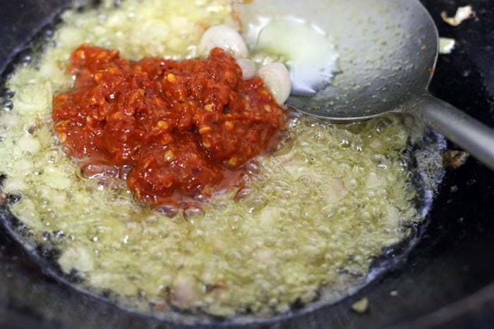 chili paste added to sauteed onions