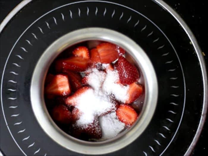 Making Strawberry syrup for strawberry milk