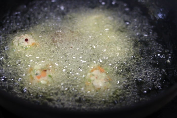 frying manchurian vegetable balls