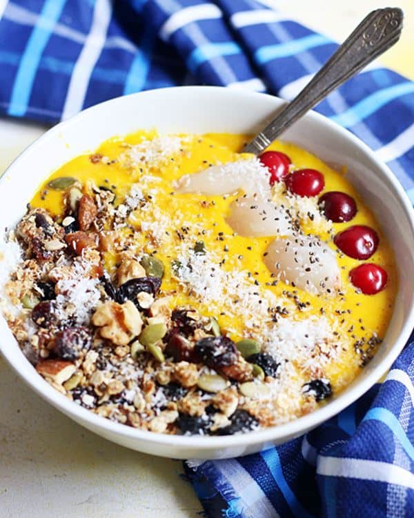 Closeup shot of Mango smoothie bowl recipe