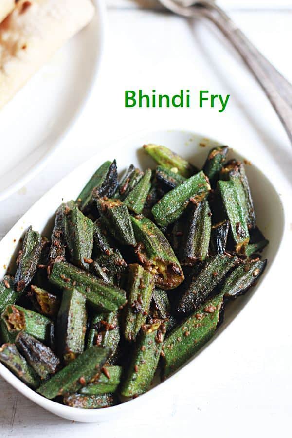 Bhindi fry recipe served with rice or roti