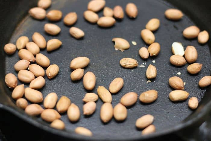 Dry roasting peanuts for mung bean salad recipe