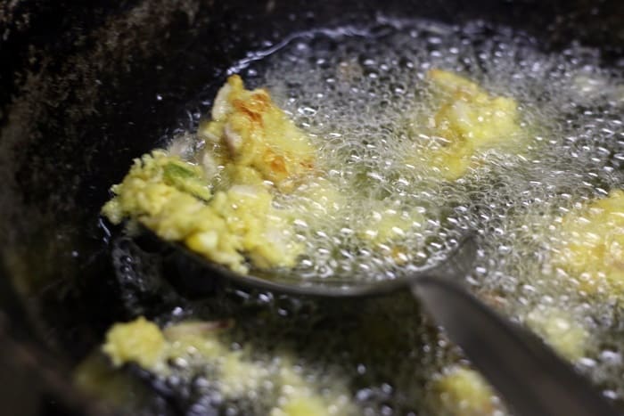 deep frying cheese pakoda