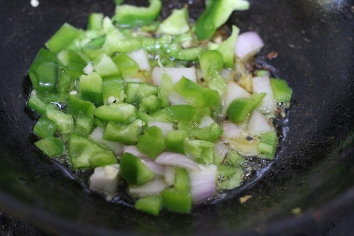 sauteing bellpeppers and cubed onions