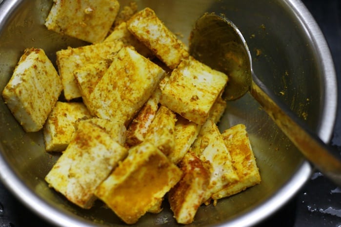 marinated paneer cubes for paneer 65 recipe