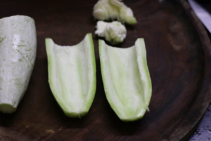 chopping snake gourd