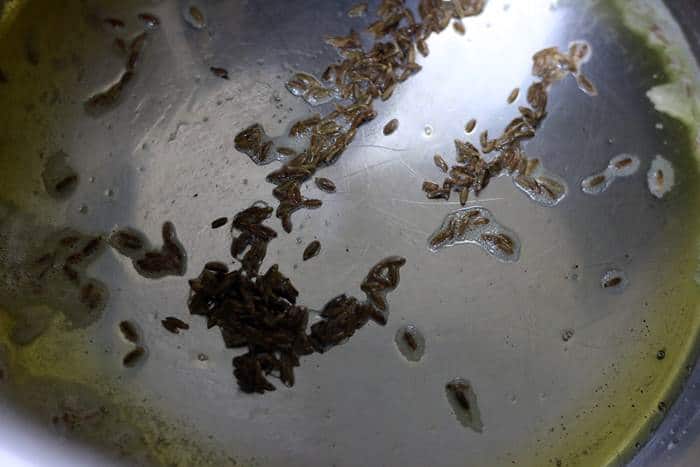 frying cumin seeds in oil for rajma recipe