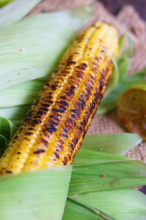 grilled corn on the cob closeup shot