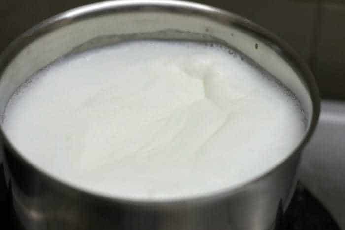 Boiling milk in a pan