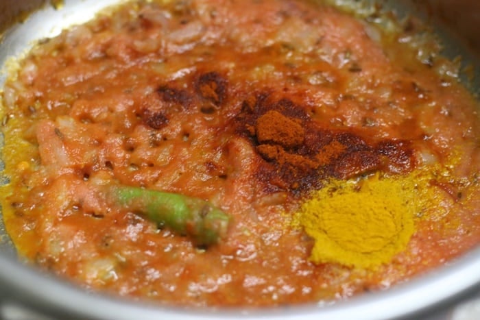 sauteed tomato puree for making aloo matar recipe