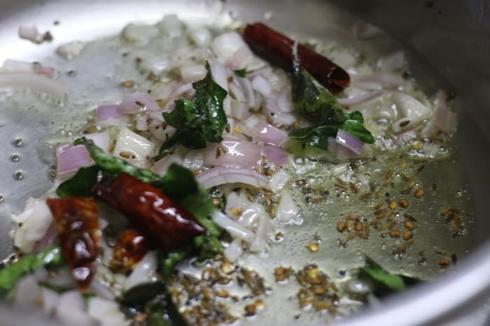 sauteing onions for arisi paruppu sadham recipe