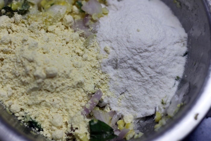 Rice and chickpea four mixed with other ingredients