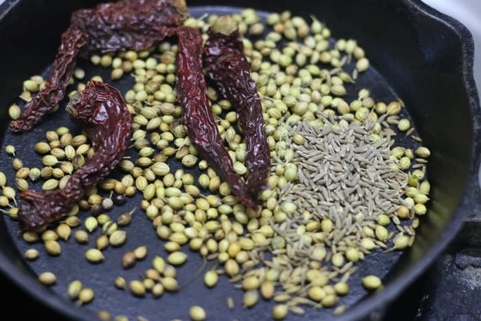 roasting spices for making kadai masala