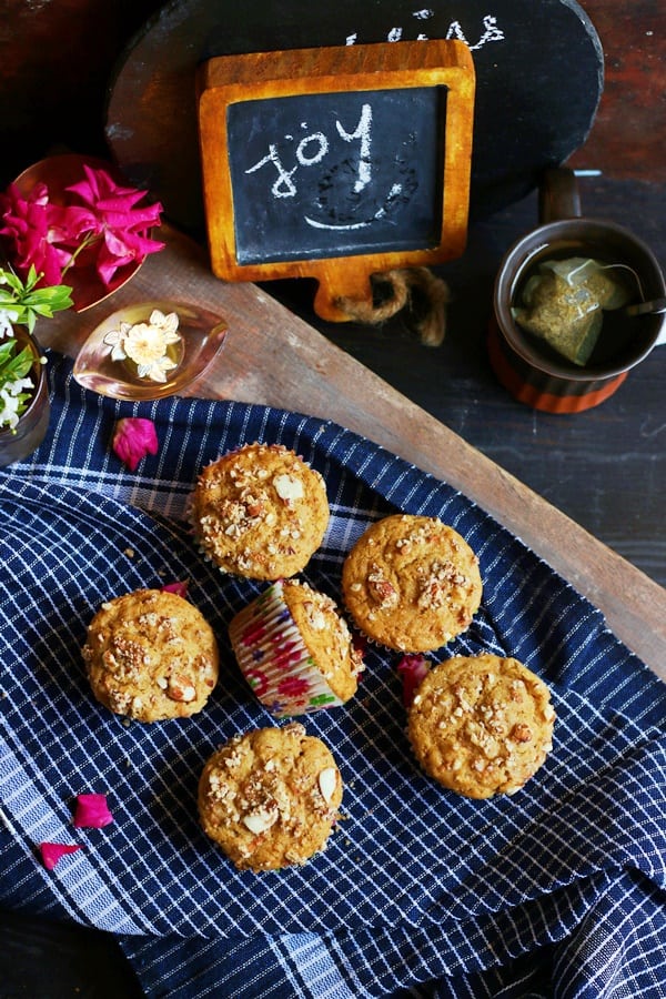 Overhead shot of eggfree whole wheat carrot muffins