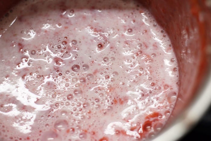 making vegan strawberry milkshake