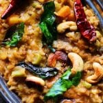 Karnataka style bisi bele bath served in a rice bowl