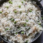 flavorful peas pulao or matar pulao served in a copper pan