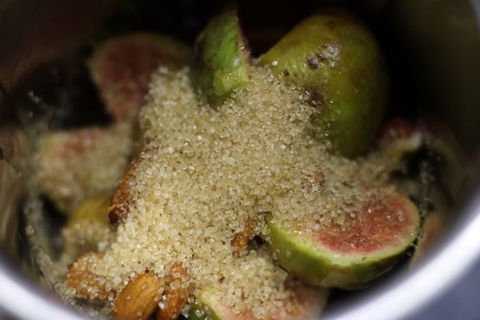 Chopped figs, almonds, and sugar for making figs smoothie