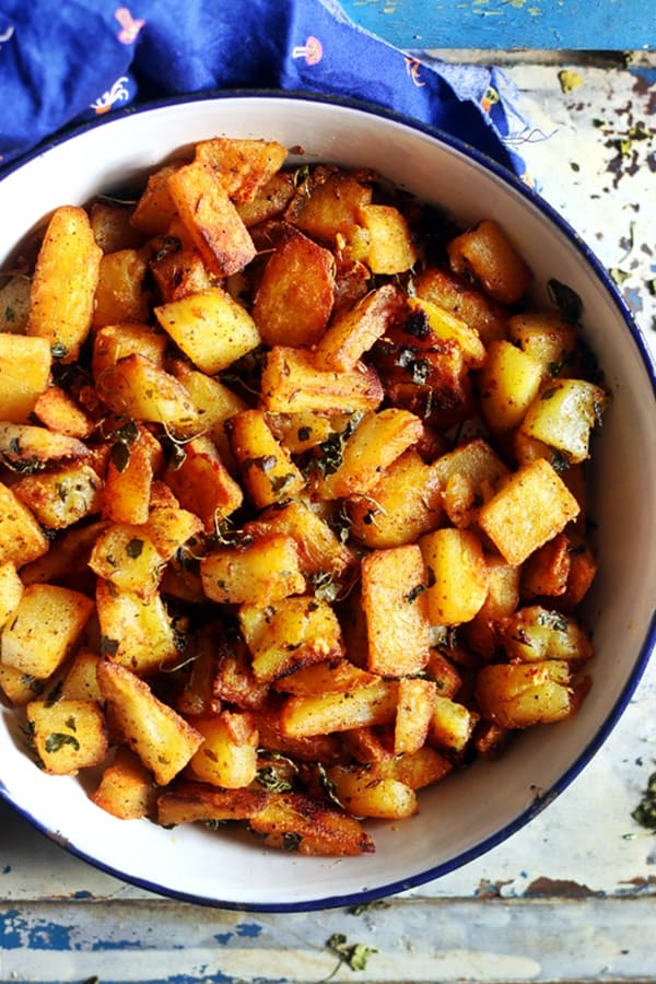 overhead shot of crispy potato roast