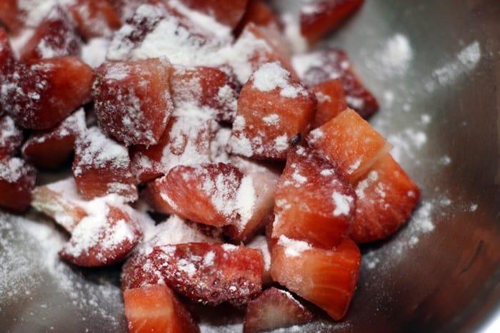 Finely chopped strawberries mixed with flour