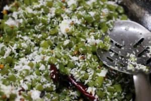 Beans poriyal garnished with grated coconut