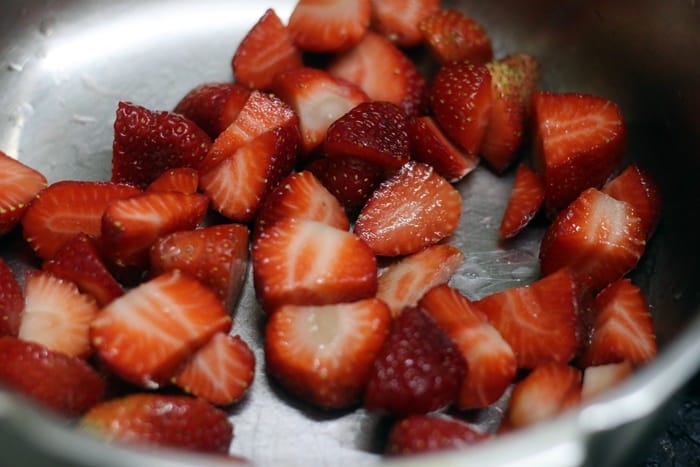 Chopped strawberries for making sauce