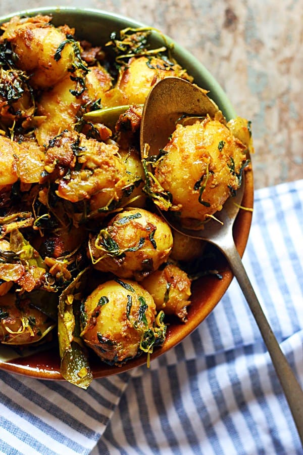 Closeup shot of aloo methi dry curry