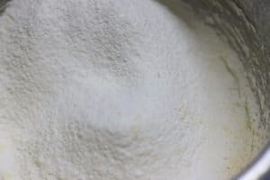 dry ingredients sifted over the butter sugar mixture