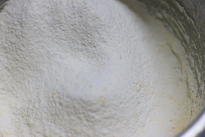 dry ingredients sifted over the butter sugar mixture