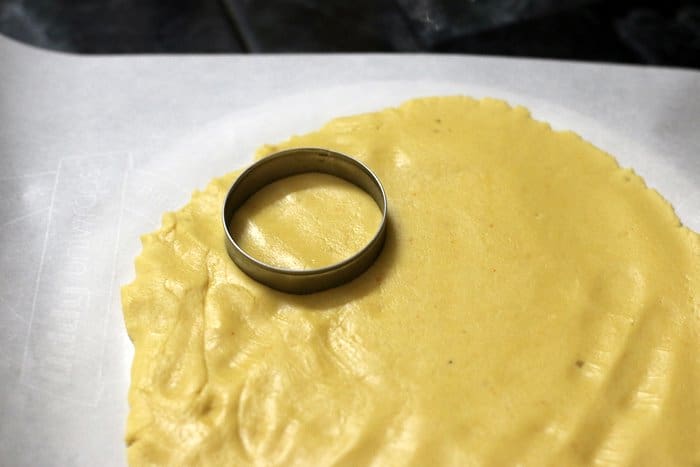 dough rolled out for making custard creams