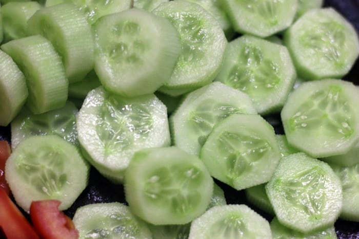 Chopped cucumber for making cucumber tomato salad