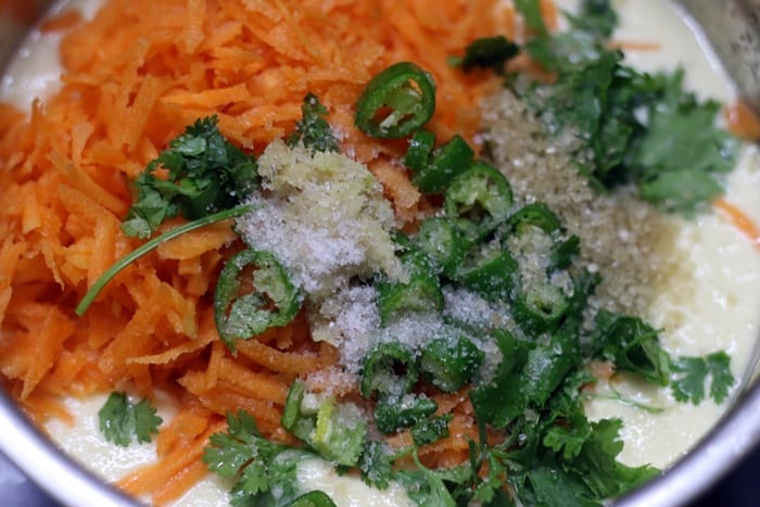 Vegetables added to the batter for making handvo recipe