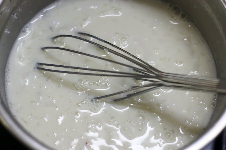tender coconut pudding mixture ready to set