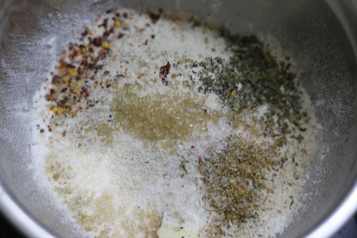 pizza seasoning, salt and sugar added to the flours