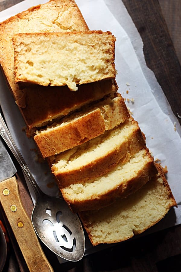 Thick slices of freshly baked butter cake