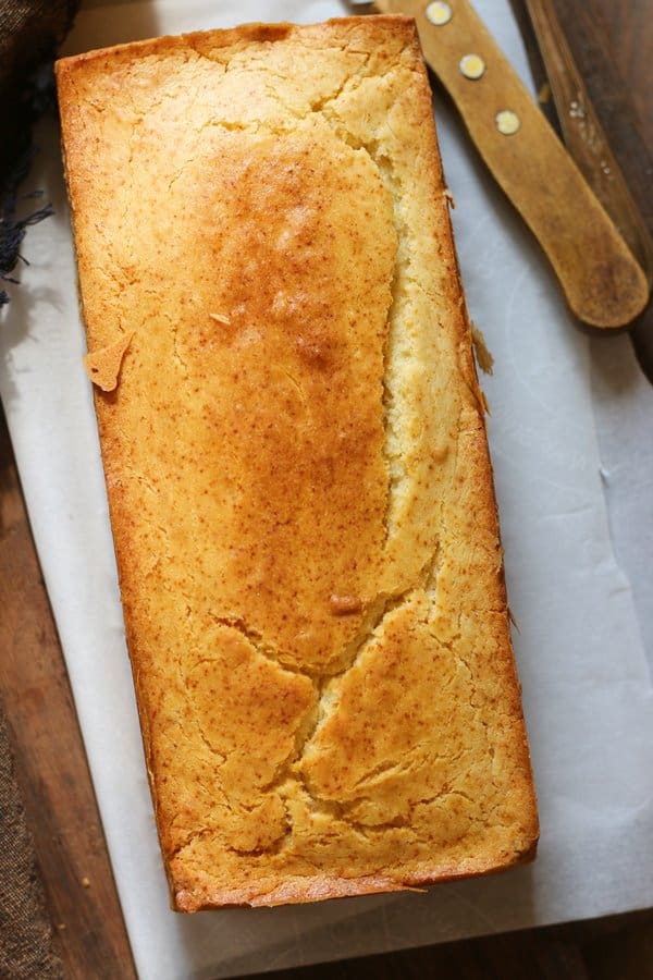 Eggless butter cake ready to be sliced