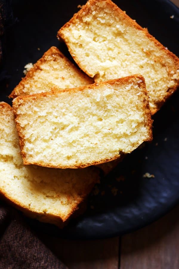 closeup shot of eggless plain cake or butter cake