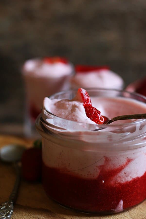 airy, light and smooth strawberry mousse ready to serve